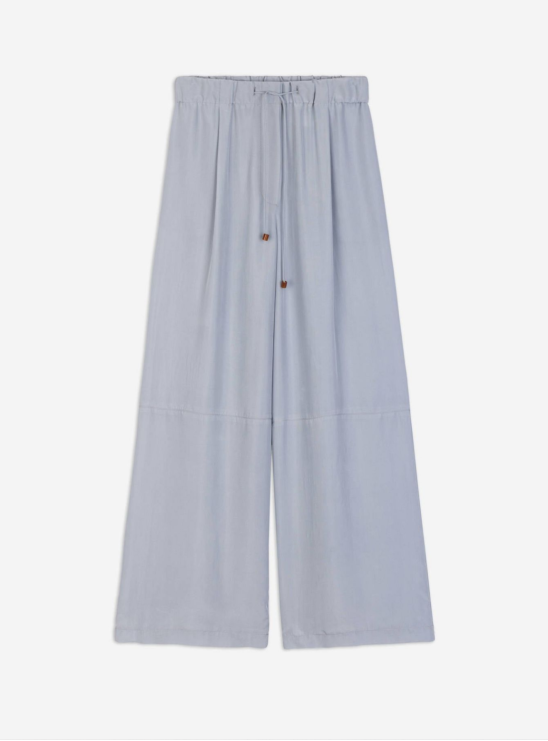 Брюки голубого цвета из натурального шелка Alysi