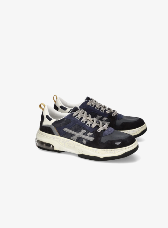 Кроссовки Premiata Drake 403 синего цвета с серым логотипом