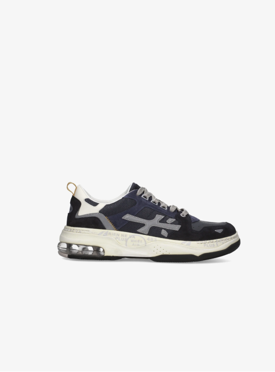 Кроссовки Premiata Drake 403 синего цвета с серым логотипом