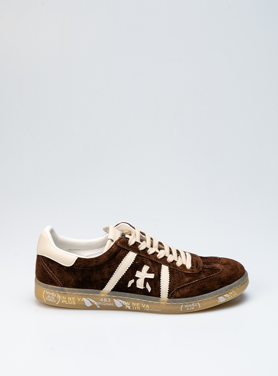 Premiata Кеды BONNIE 7341 коричневого цвета с молочными шнурками