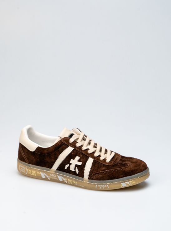 Premiata Кеды BONNIE 7341 коричневого цвета с молочными шнурками