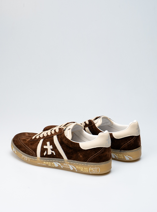 Premiata Кеды BONNIE 7341 коричневого цвета с молочными шнурками