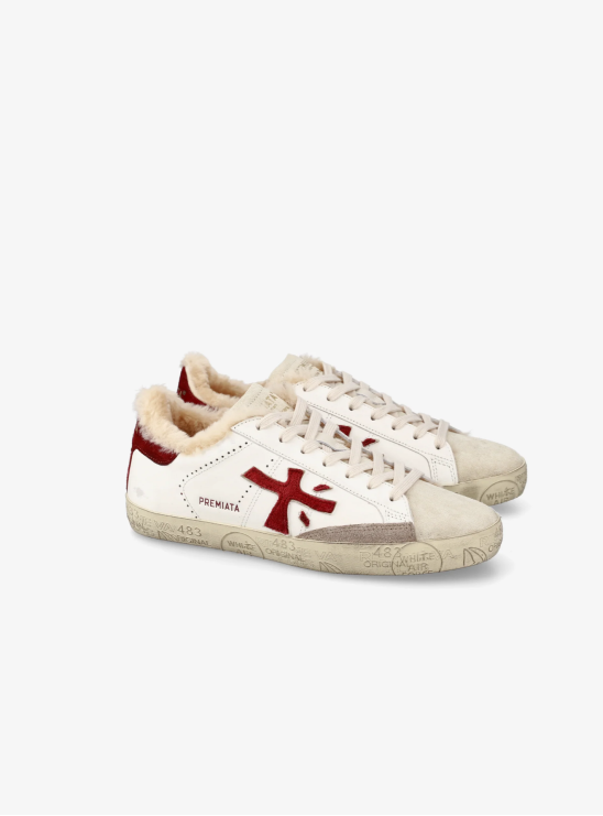Утепленные кеды Premiata Steven 7604M белого цвета с контрастными вставками Утепленные кеды Premiata Steven 7604M белого цвета с контрастными вставками