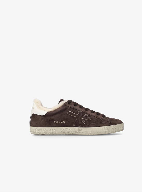 Утепленные кеды Premiata Steven 7897M темно-коричневого цвета с акцентными вставками Утепленные кеды Premiata Steven 7897M темно-коричневого цвета с акцентными вставками